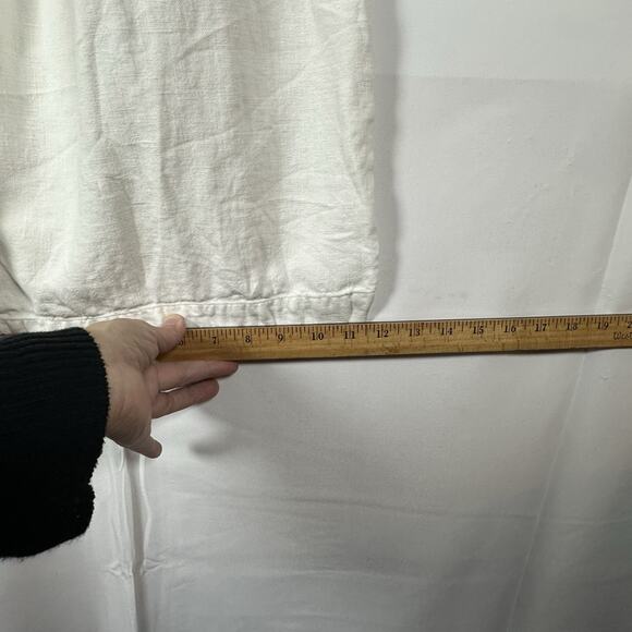 OSKA 100% Linen Wide Leg Cropped Pants White Elastic Waist Pockets Large - Picture 9 of 10